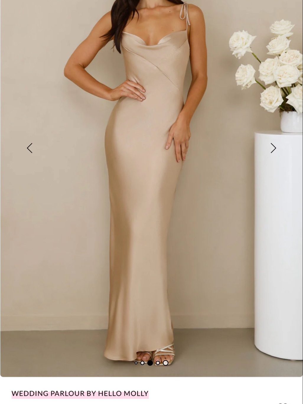 Hello Molly Champagne Satin Slip Maxi Dress With Tie Straps